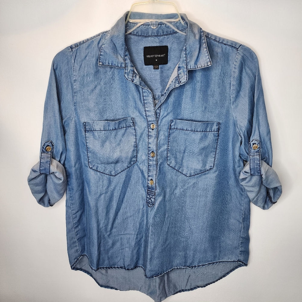 Velvet Heart Top Denim Style 100% Tencel Women's Size Medium Blouse